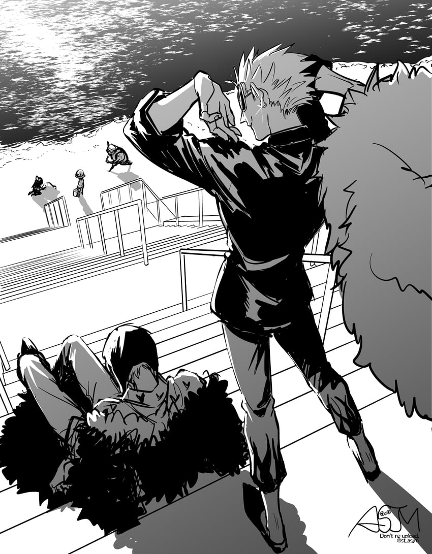 trafalgar law, donquixote doflamingo, donquixote rocinante, baby 5, and buffalo (one piece) drawn by st_asjm