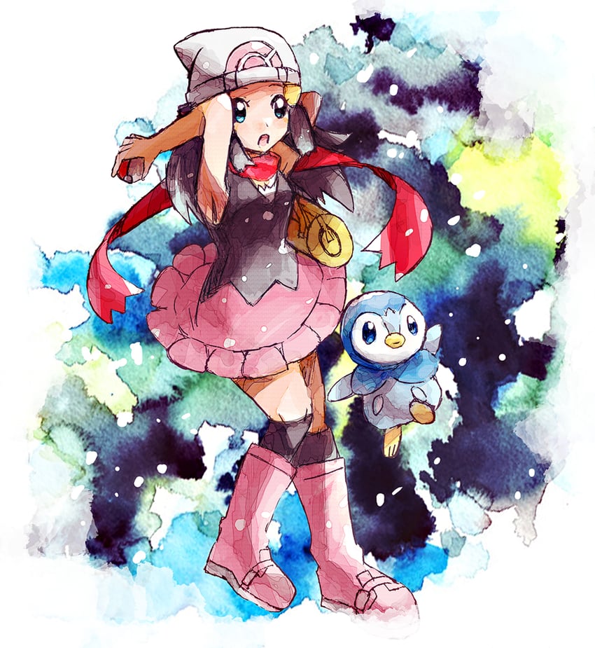 dawn and piplup (pokemon and 1 more) drawn by anidler91