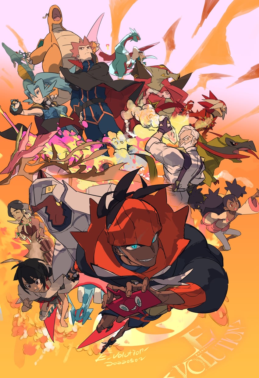 rotom, raihan, rotom phone, iris, dragonite, and 14 more (pokemon and 5 more) drawn by e_volution
