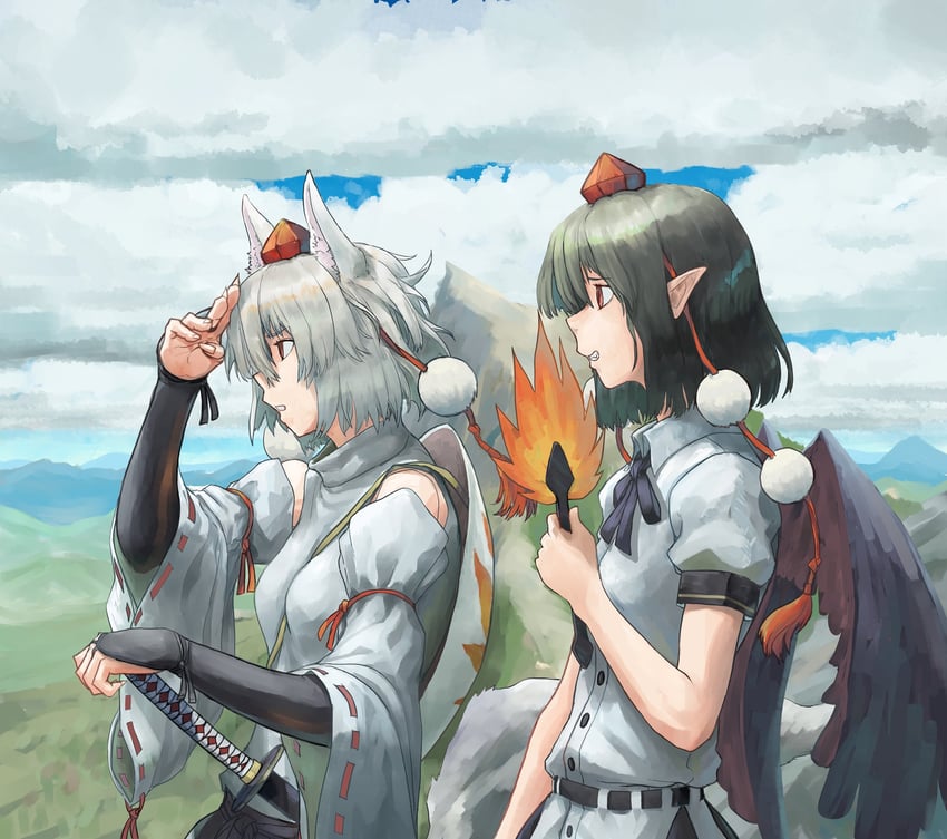 shameimaru aya and inubashiri momiji (touhou) drawn by harapan-kun