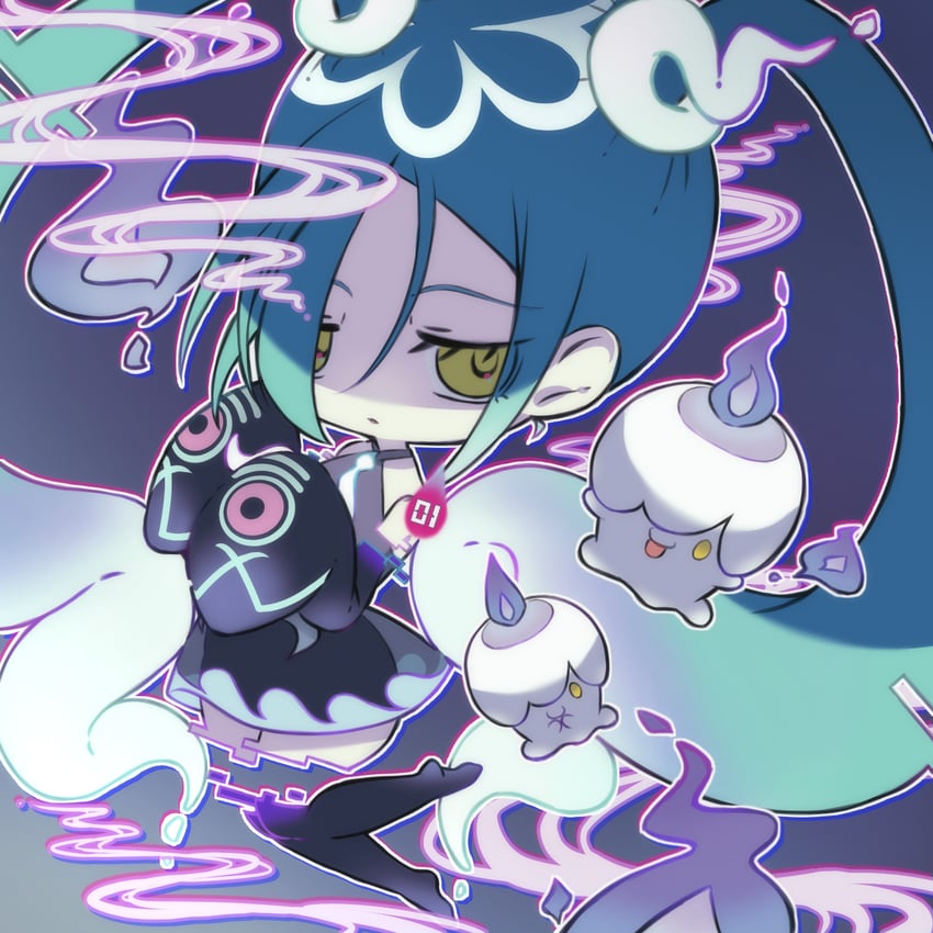 hatsune miku, litwick, and ghost miku (pokemon and 2 more) drawn by yudukinemu