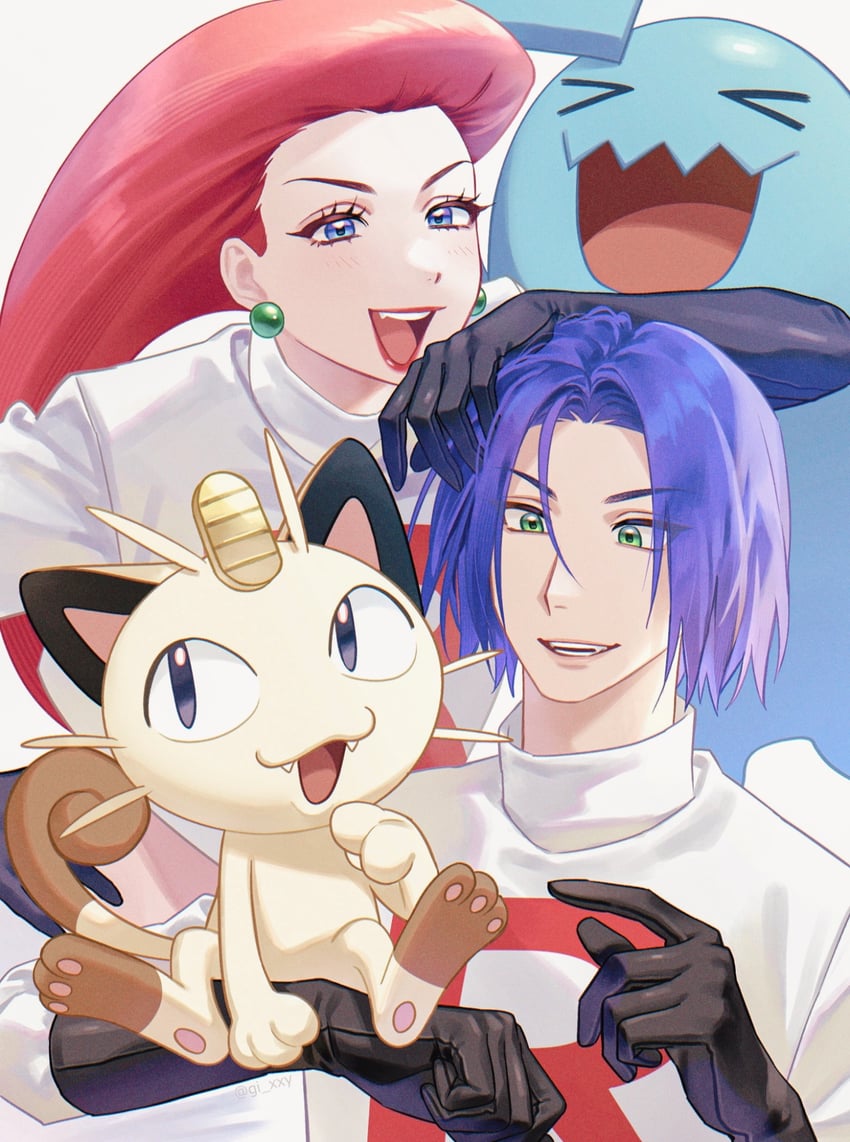 jessie, james, meowth, and wobbuffet (pokemon) drawn by ruru_(gi_xxy)
