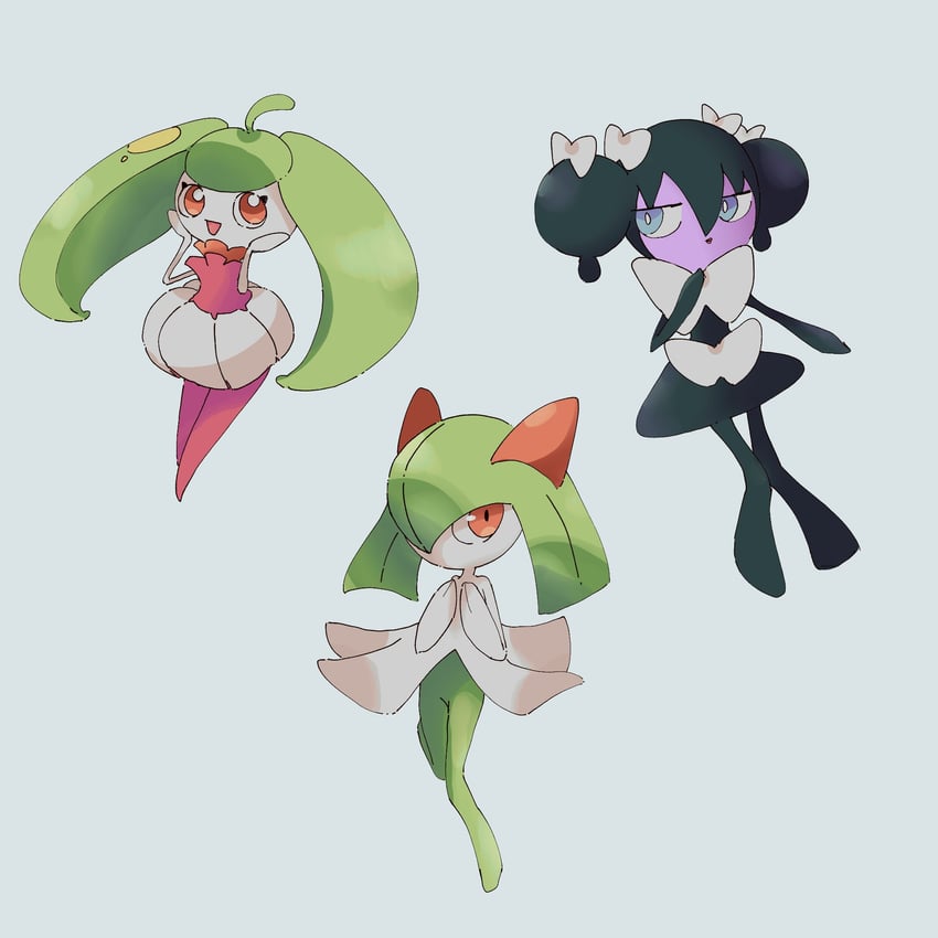 kirlia, steenee, and gothorita (pokemon) drawn by yaki_obake
