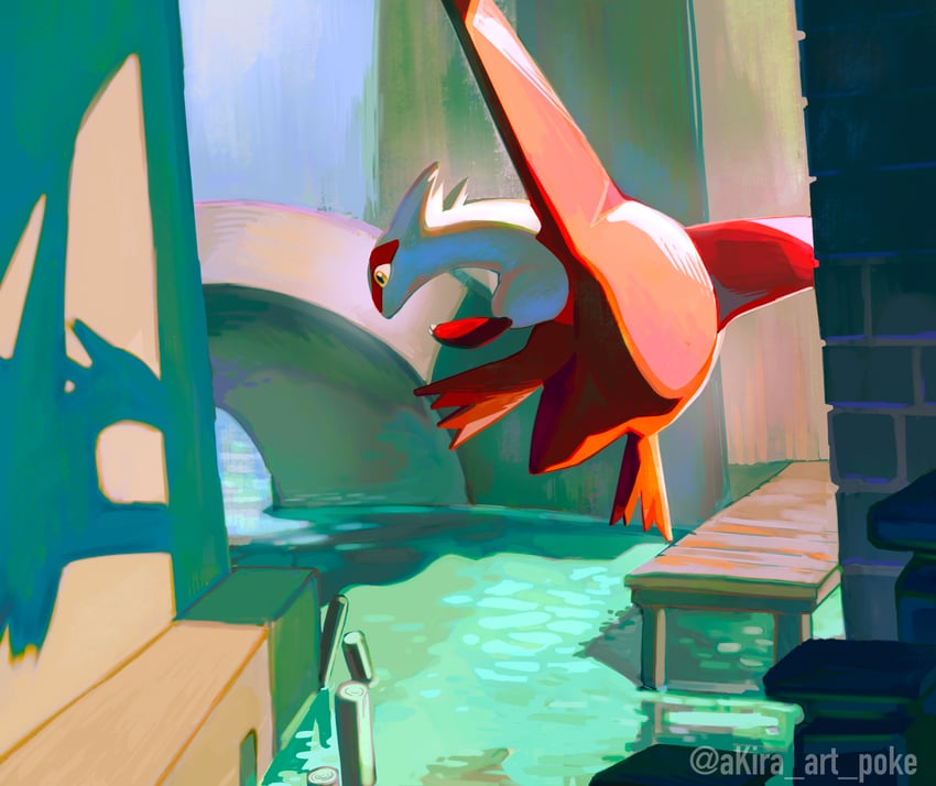 latias (pokemon and 1 more) drawn by akira_(akira_art_poke)