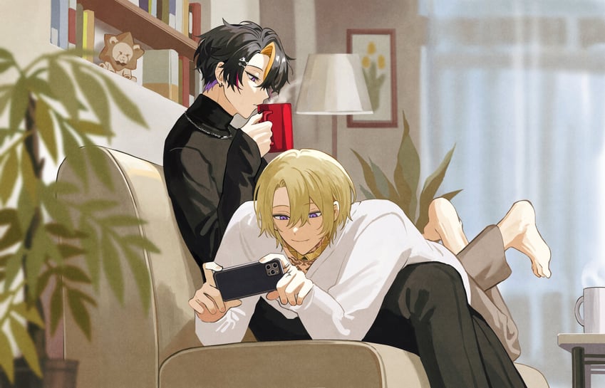 luca kaneshiro, shu yamino, and augustus (nijisanji and 1 more) drawn by curry_ytd