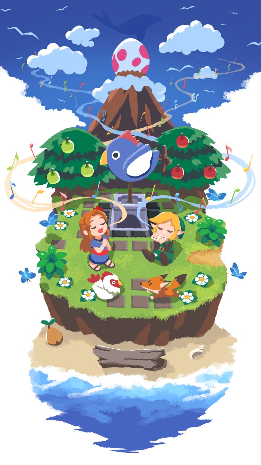 link, cucco, marin, and wind fish (the legend of zelda and 1 more) drawn by kaneni