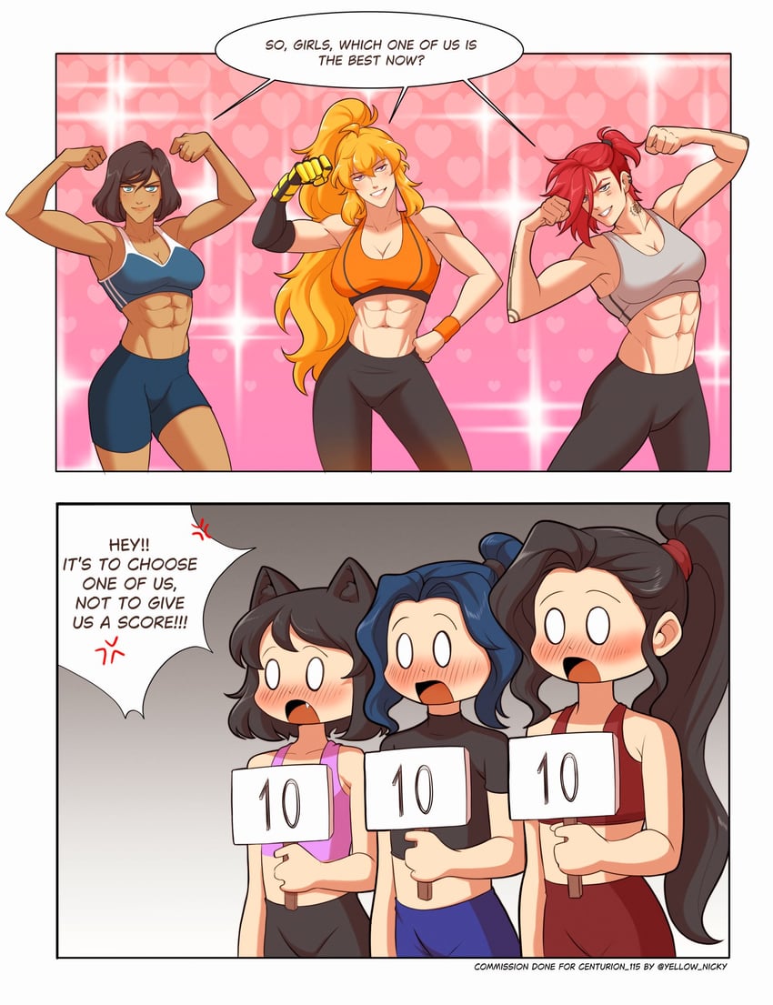 yang xiao long, blake belladonna, vi, caitlyn, korra, and 3 more (league of legends and 4 more) drawn by yellow_nicky