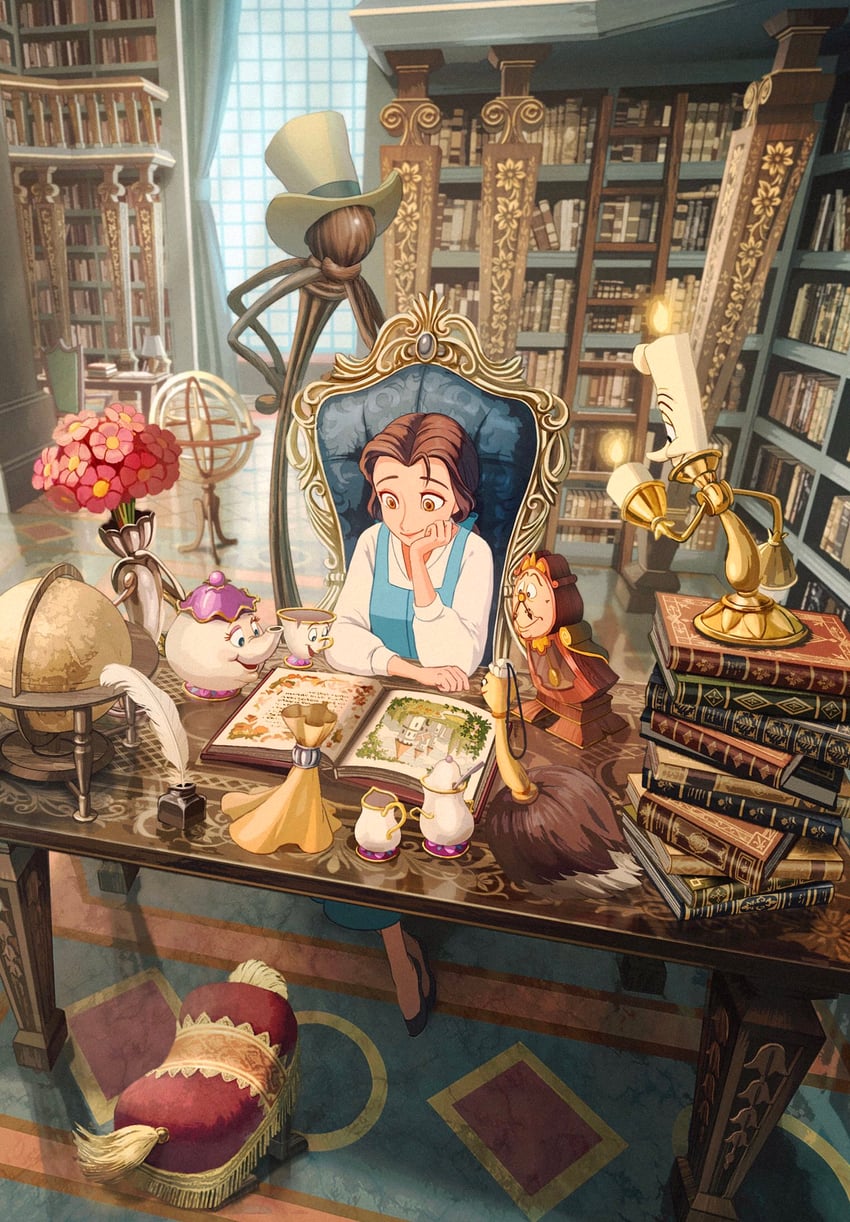 belle, mrs. potts, chip potts, lumiere, cogsworth, and 3 more (beauty and the beast) drawn by kurobe_(kurobe613)