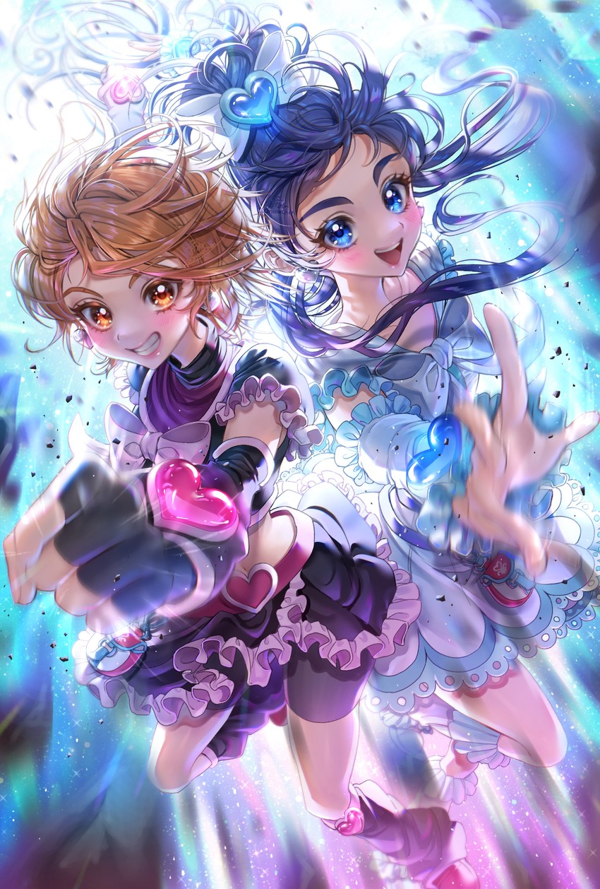 misumi nagisa, yukishiro honoka, cure black, and cure white (precure and 1 more) drawn by onene