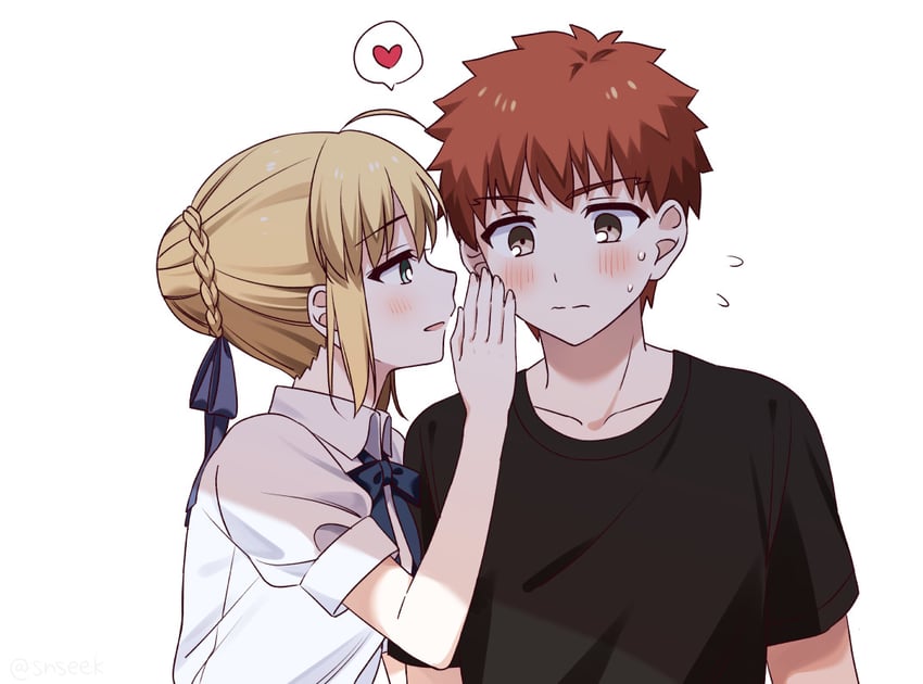 artoria pendragon, saber, and emiya shirou (fate and 1 more) drawn by snseek