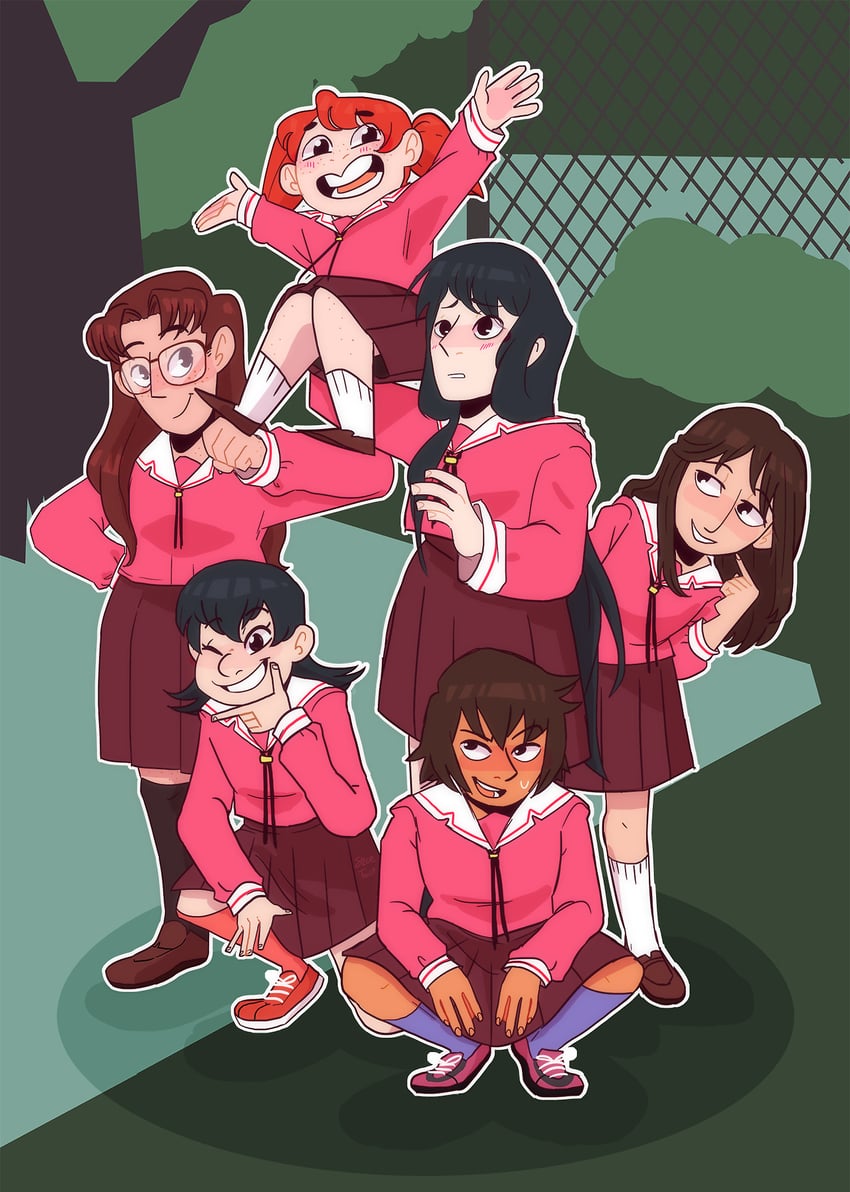 kasuga ayumu, sakaki, mihama chiyo, takino tomo, kagura, and 1 more (azumanga daioh) drawn by stevetwisp
