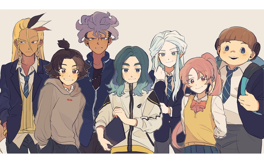 sasanami unmei, sakurazaki jouji, shinohara raika, kisoji heita, shisendou garyuu, and 2 more (inazuma eleven and 1 more) drawn by ninonuko