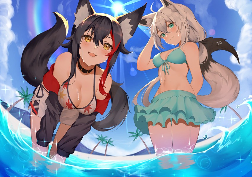 shirakami fubuki and ookami mio (hololive) drawn by yuya_(yuya_illust)