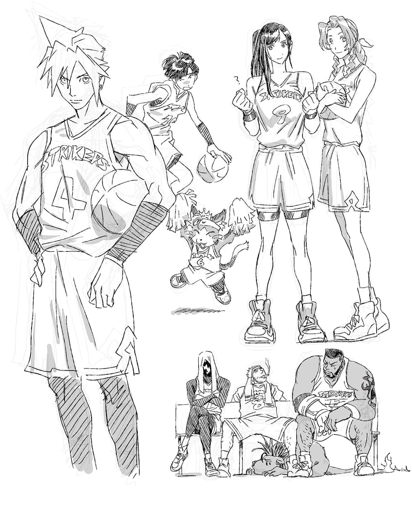 tifa lockhart, cloud strife, aerith gainsborough, yuffie kisaragi, vincent valentine, and 4 more (final fantasy and 1 more) drawn by 200_percent