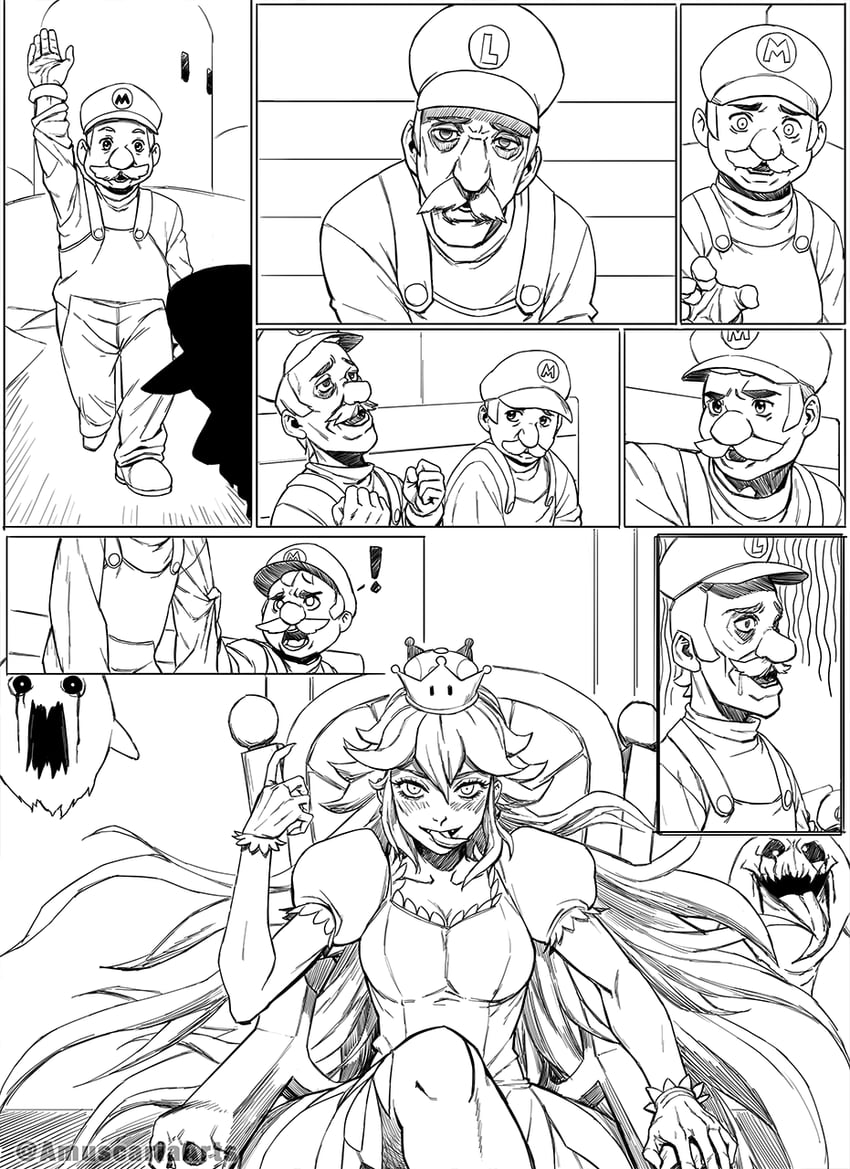 mario, luigi, princess king boo, and boo (mario and 2 more) drawn by amuscaria