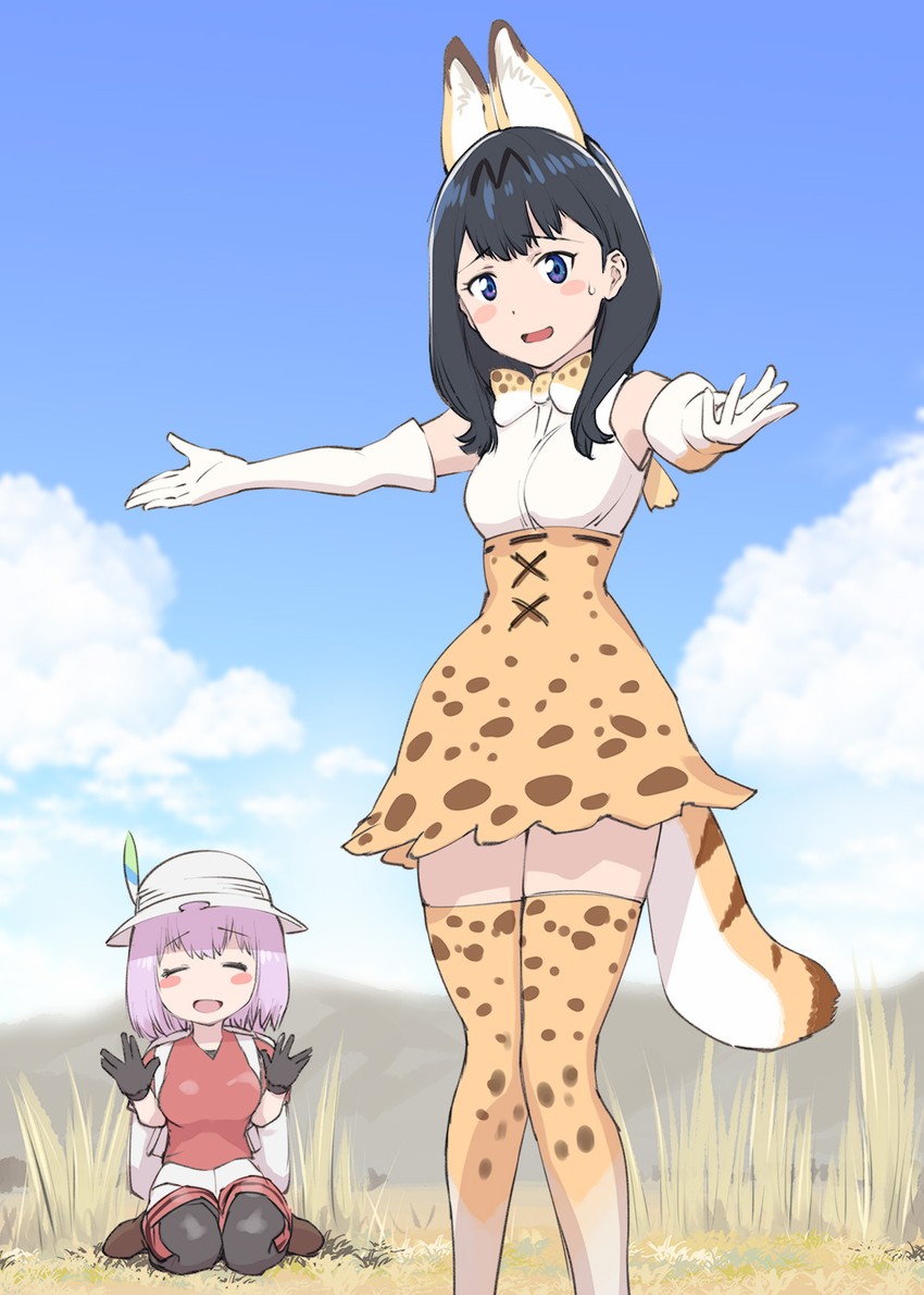 serval, kaban, takarada rikka, and shinjou akane (kemono friends and 2 more) drawn by ueyama_michirou