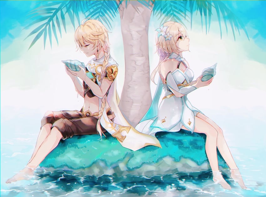 lumine and aether (genshin impact) drawn by eiri_illust