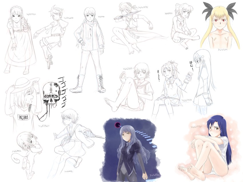 artoria pendragon, akemi homura, saber, sakura kyoko, kagamine len, and 10 more (fate and 14 more) drawn by drawfag
