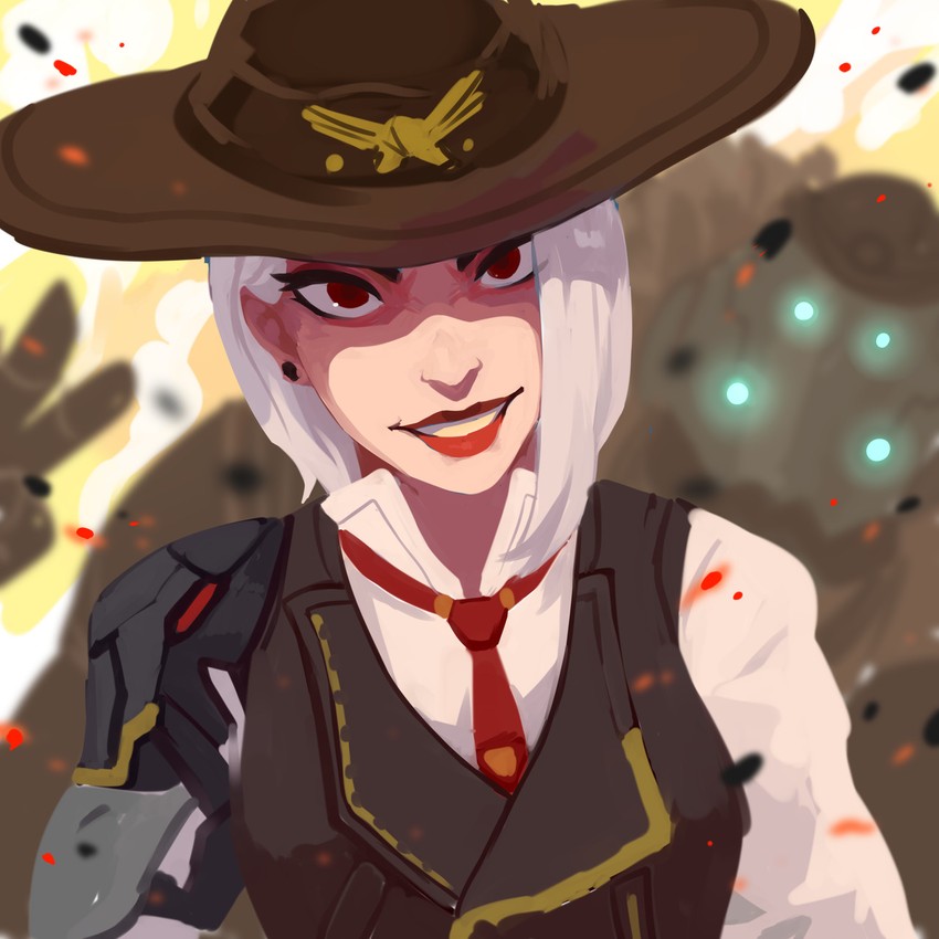 ashe and bob (overwatch and 1 more) drawn by eshi_(corzhkryakrya)