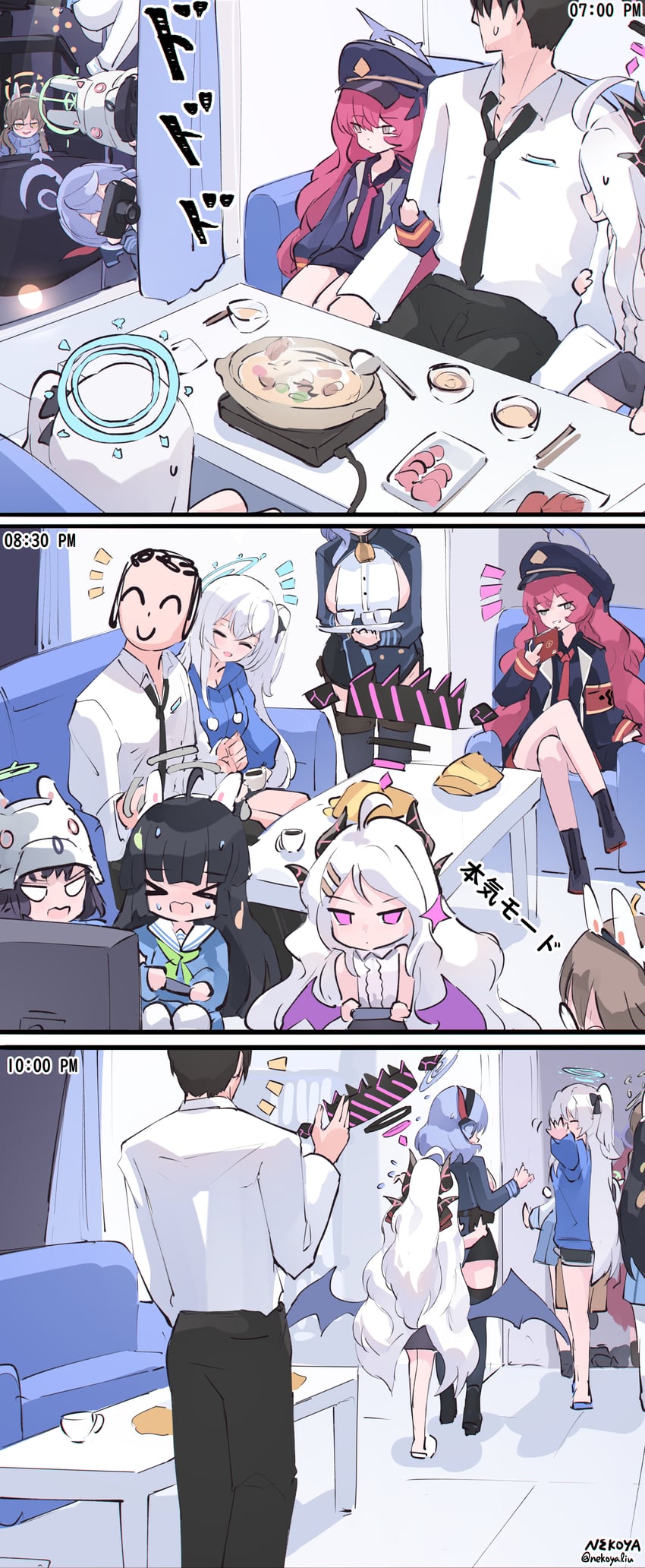 sensei, hina, ako, miyu, miyako, and 3 more (blue archive) drawn by nekoya_(liu)