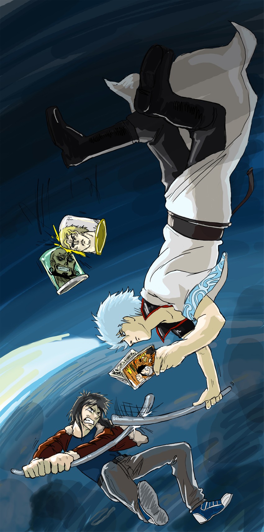 dio brando, sakata gintoki, itou kaiji, and lordgenome (jojo no kimyou na bouken and 5 more) drawn by shroedinger