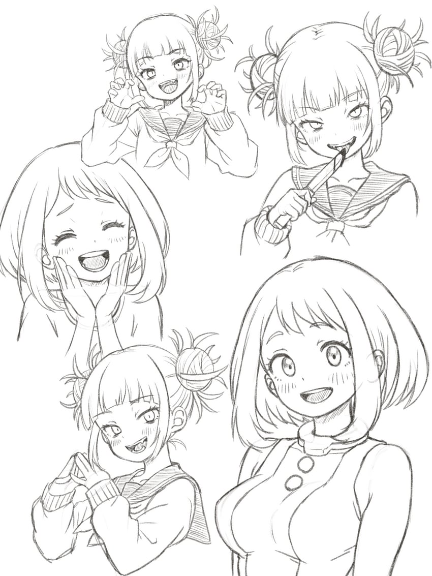 uraraka ochaco and toga himiko (boku no hero academia) drawn by nattocurryumeee