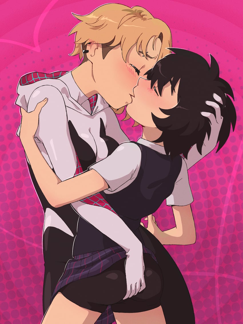 spider-gwen, gwen stacy, and peni parker (marvel and 3 more) drawn by pinksaber