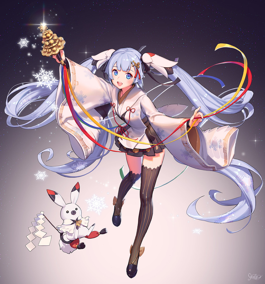 hatsune miku, yuki miku, and rabbit yukine (vocaloid) drawn by kkuem