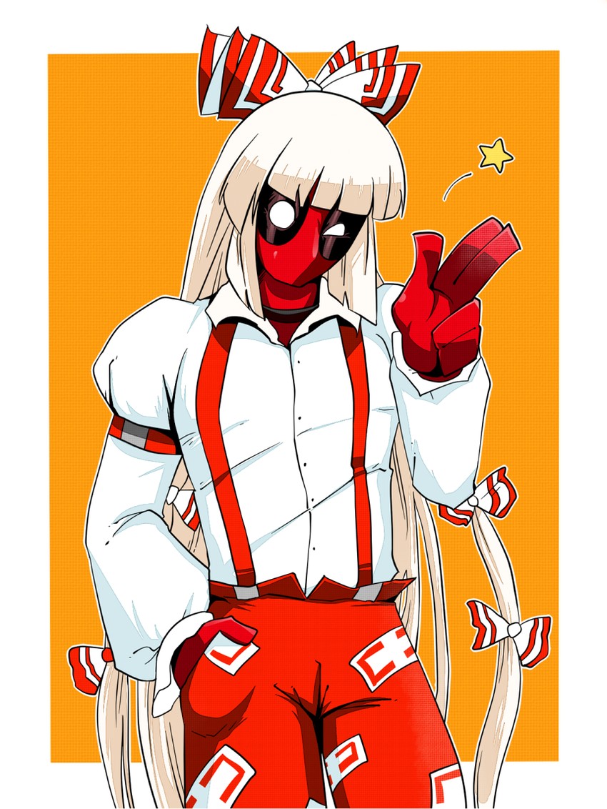fujiwara no mokou and deadpool (touhou and 2 more) drawn by rariatto_(ganguri)