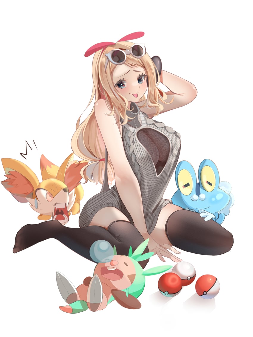 serena, fennekin, chespin, and froakie (pokemon and 1 more) drawn by momdy_(talesshinja)