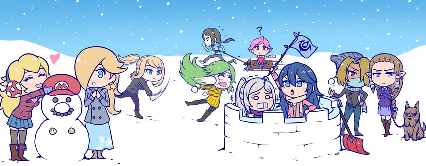 princess zelda, princess peach, samus aran, mario, lucina, and 5 more (fire emblem and 12 more) drawn by akairiot