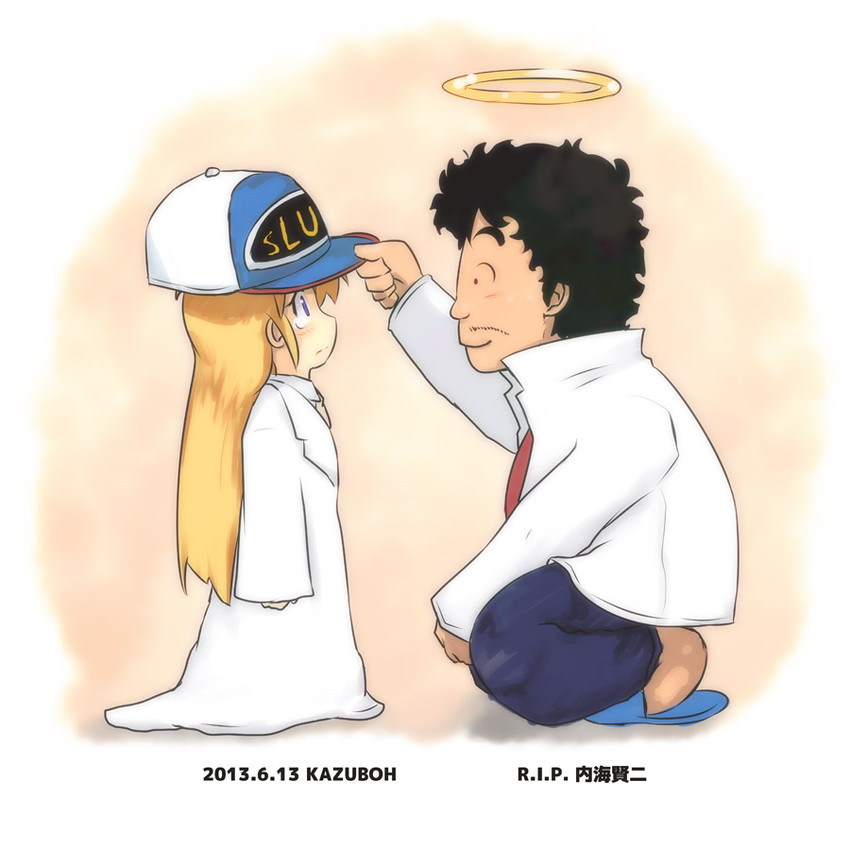 professor shinonome, norimaki senbei, and utsumi kenji (nichijou and 1 more) drawn by kazuboh