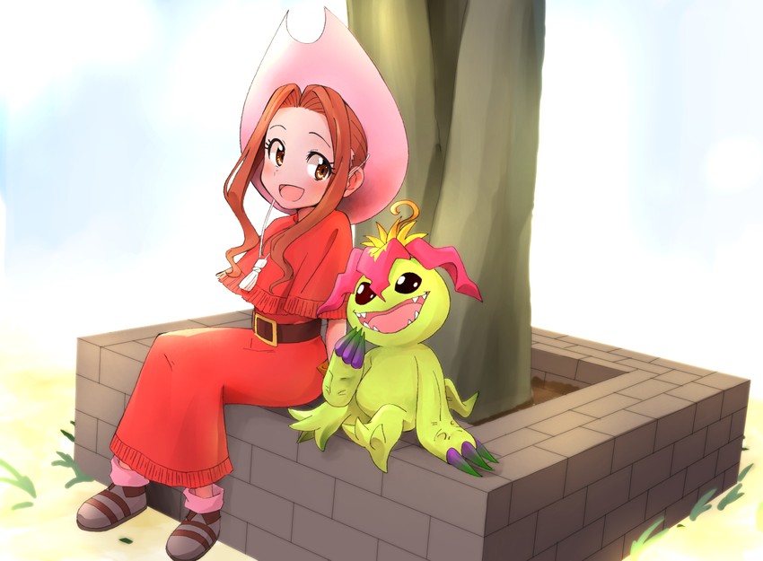 tachikawa mimi and palmon (digimon and 1 more) drawn by marukakisuto