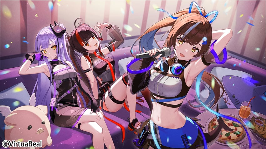 azusa, nanami, and kero (nijisanji and 3 more) drawn by kani_kani_kun