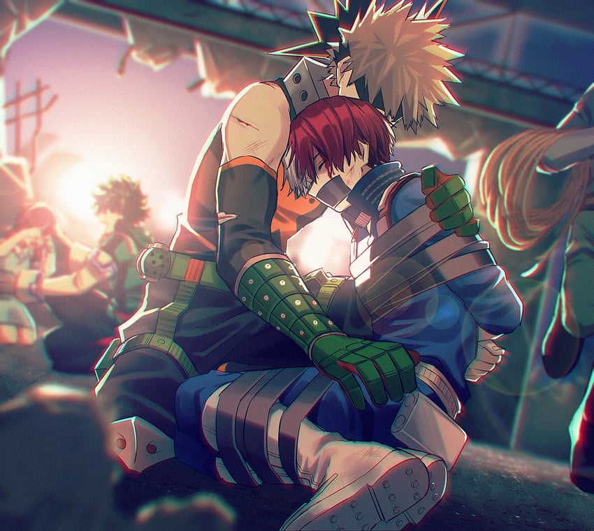 midoriya izuku, bakugou katsuki, and todoroki shoto (boku no hero academia) drawn by rumos_115
