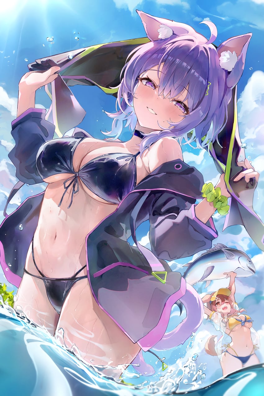 nekomata okayu and inugami korone (hololive) drawn by nishiro_hato
