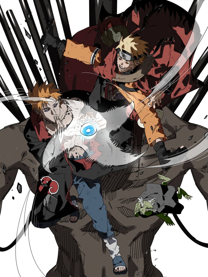 uzumaki naruto, pain, yahiko, and fukasaku (naruto and 1 more) drawn by dong2taku