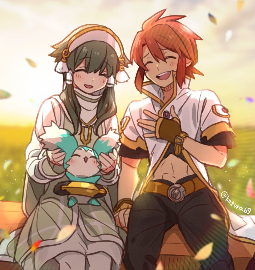 luke fon fabre, mieu, and ion (tales of and 1 more) drawn by katsura_ichiho