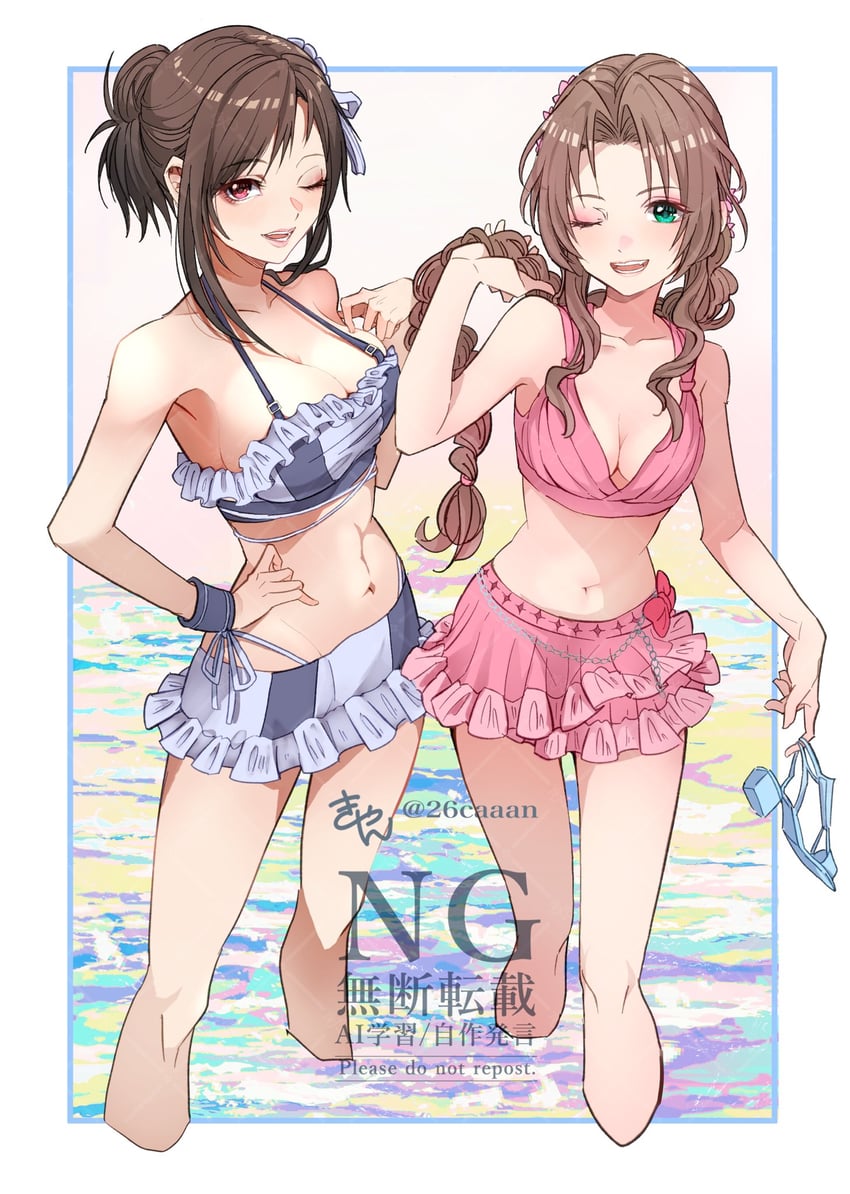 tifa lockhart and aerith gainsborough (final fantasy and 3 more) drawn by 26caaan