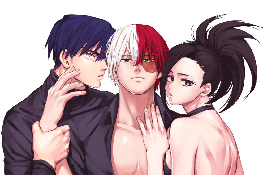 todoroki shoto, yaoyorozu momo, and iida tenya (boku no hero academia) drawn by saran