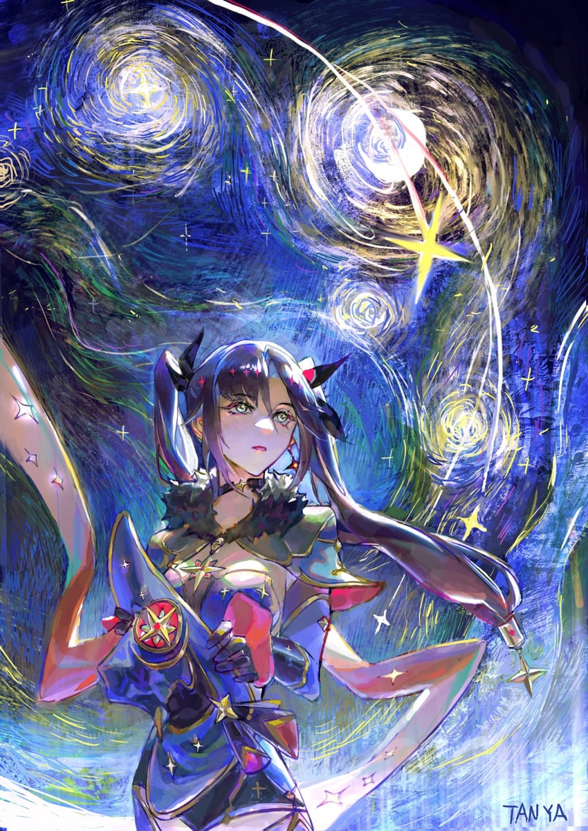 mona (genshin impact and 1 more) drawn by tanyaf2022