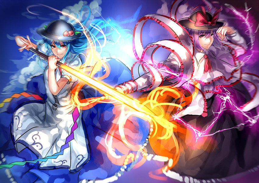 hinanawi tenshi and nagae iku (touhou) drawn by u_u_zan