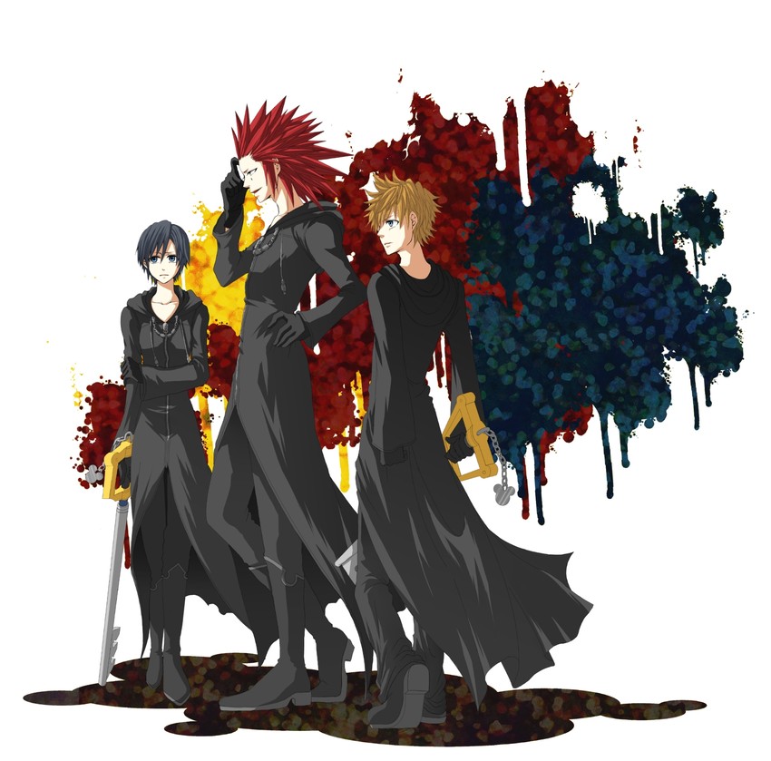 roxas, xion, and axel (kingdom hearts and 1 more) drawn by ak65ht