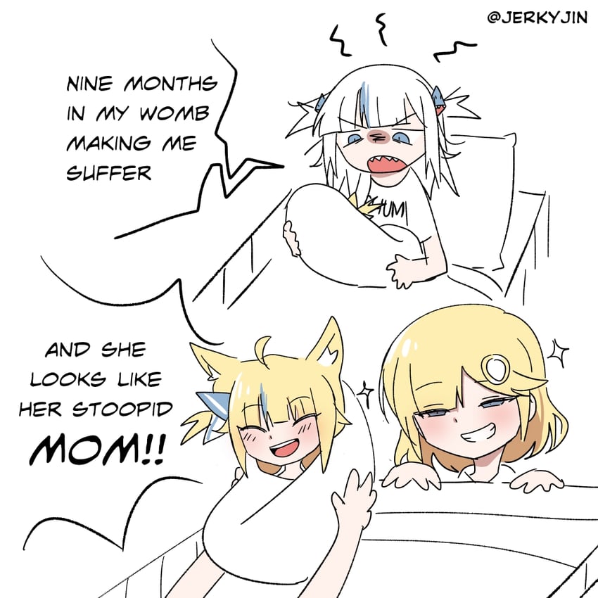 gawr gura, watson amelia, and sameko saba (hololive and 2 more) drawn by jerkyjin