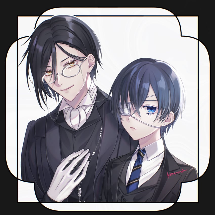ciel phantomhive and sebastian michaelis (kuroshitsuji and 1 more) drawn by kan'na_(ff6ns)