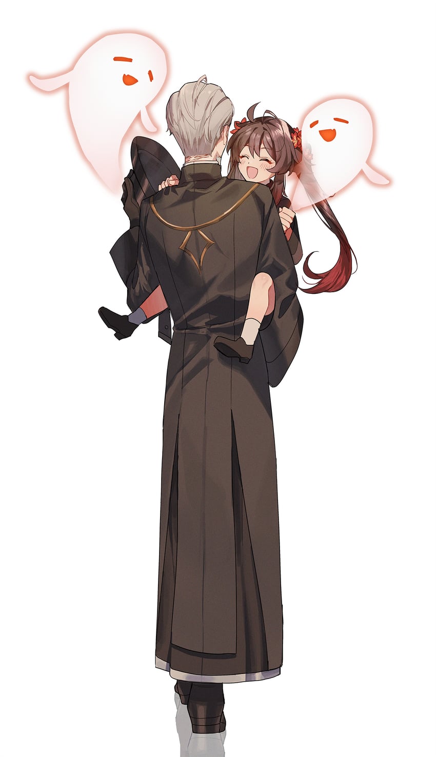 hu tao, boo tao, and hu tao's grandfather (genshin impact) drawn by gurugnsn