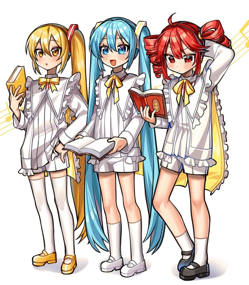 hatsune miku, kasane teto, and akita neru (vocaloid and 2 more) drawn by kakosa_sama