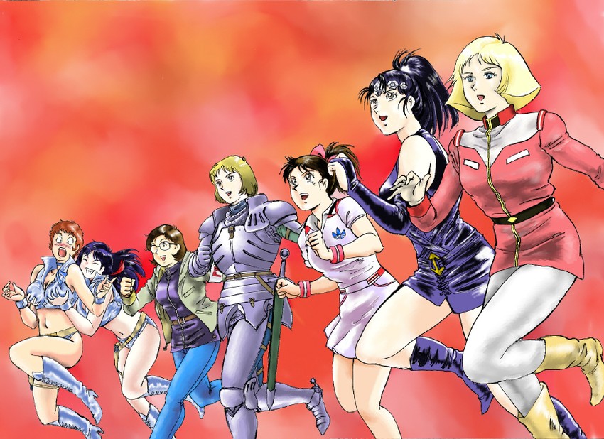 sayla mass, kei, yuri, maraya, kondou hideko, and 2 more (gundam and 6 more) drawn by rx92