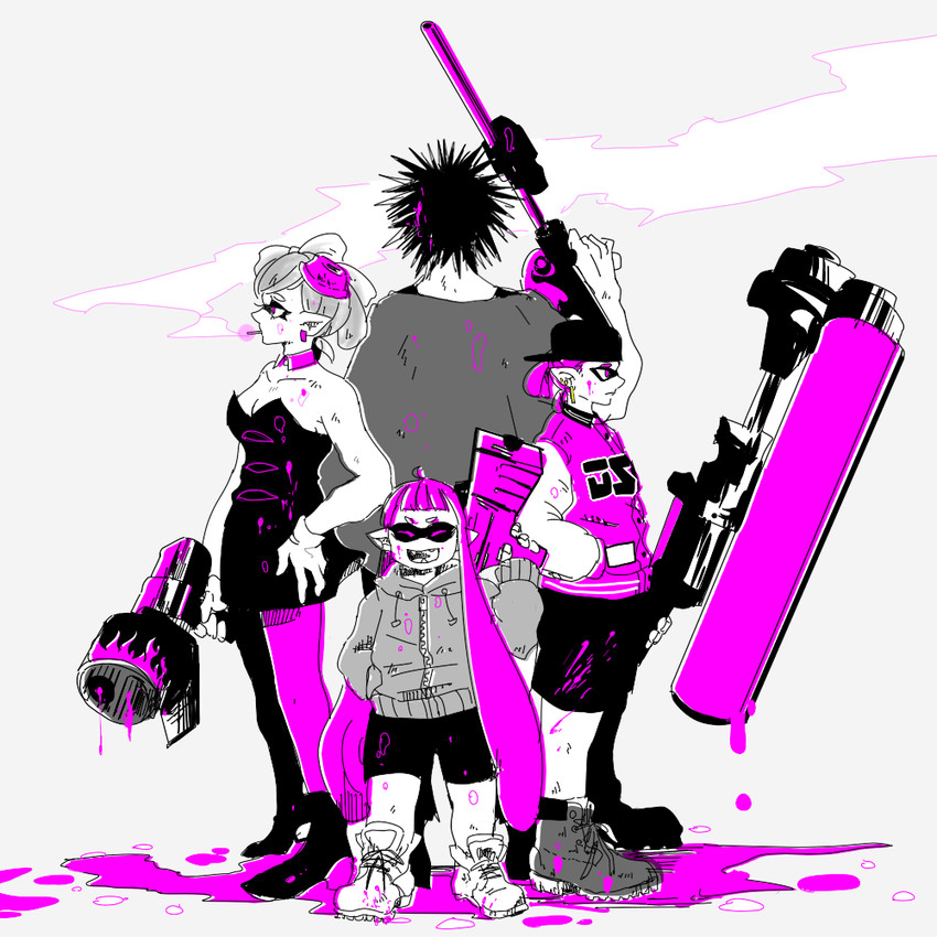 inkling player character, inkling girl, marie, inkling boy, and spyke (splatoon and 1 more) drawn by zzz_z