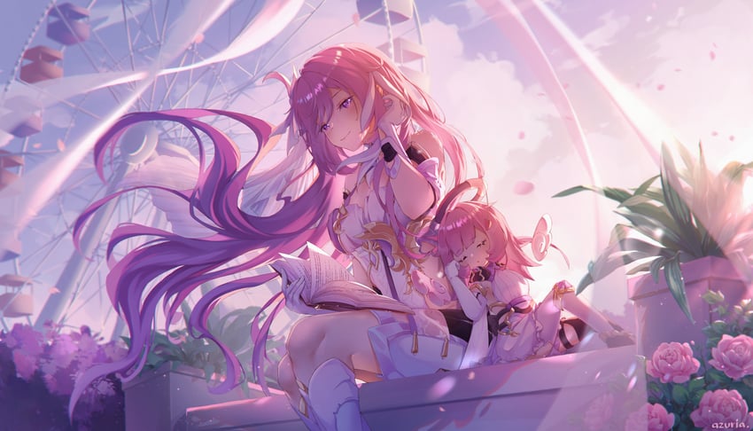 elysia and elf elysia (honkai and 1 more) drawn by azuria03